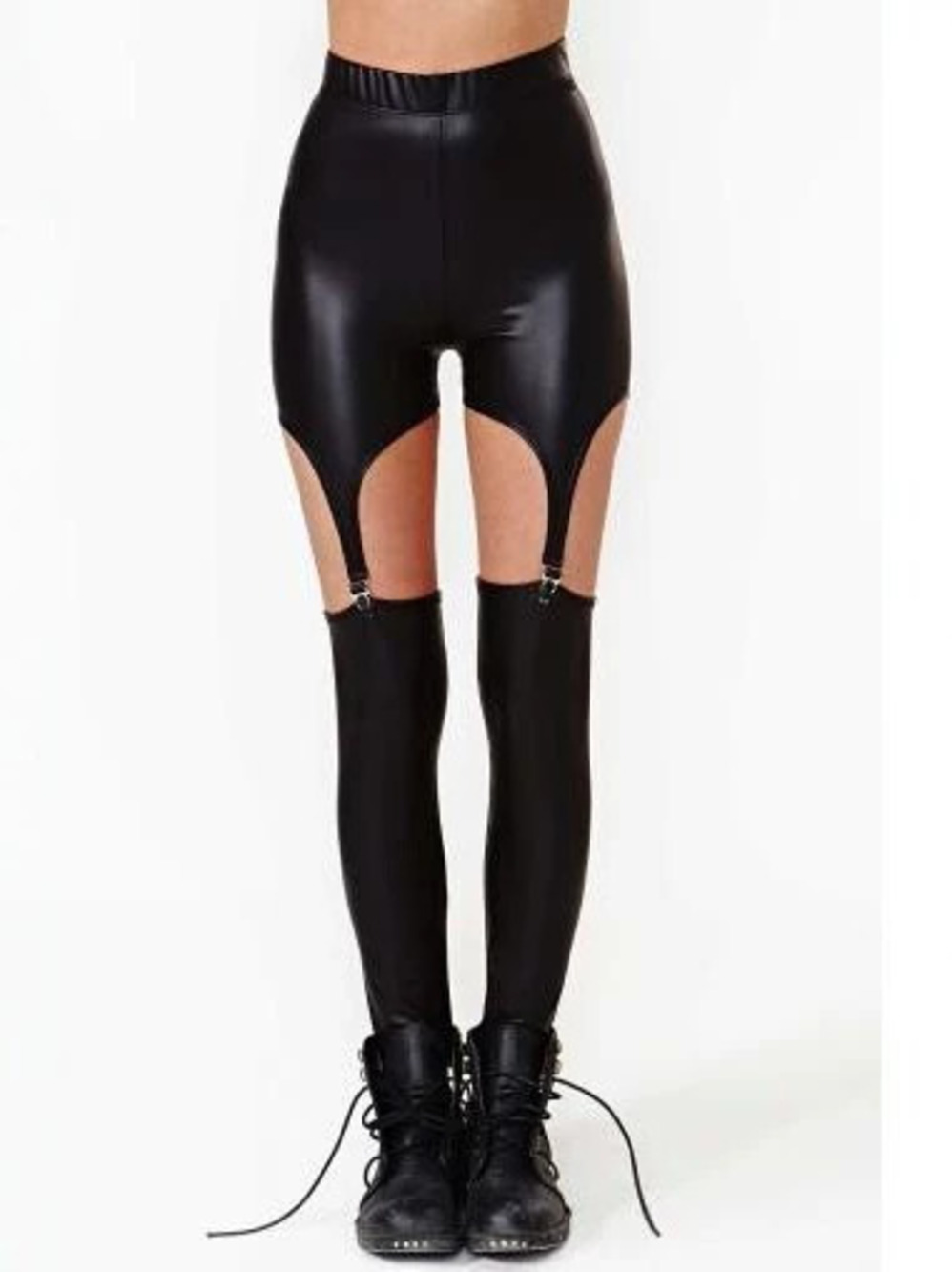 ZARA Womens High Waisted Faux Leather Panel Skinny Leggings Black Sexy Clubwear